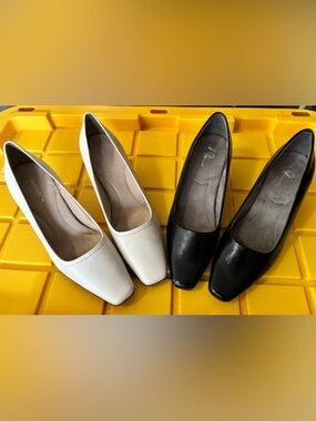 AEROSOLES 2-pair bundle Square-Toe Low Heel Pumps black & cream, 9.5